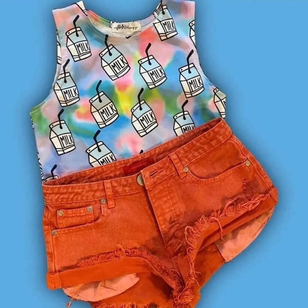 Tie dye spandex milk pattern muscle cropped tank